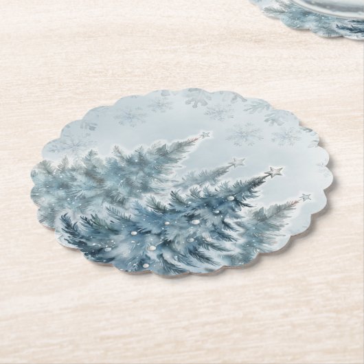 Elegant Blauw en zilver Winter Wonderland Kartonnen Onderzetters (Gekanteld)