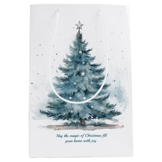 Elegant Blauw en zilver Winter Wonderland Medium Cadeauzakje (Voorkant)