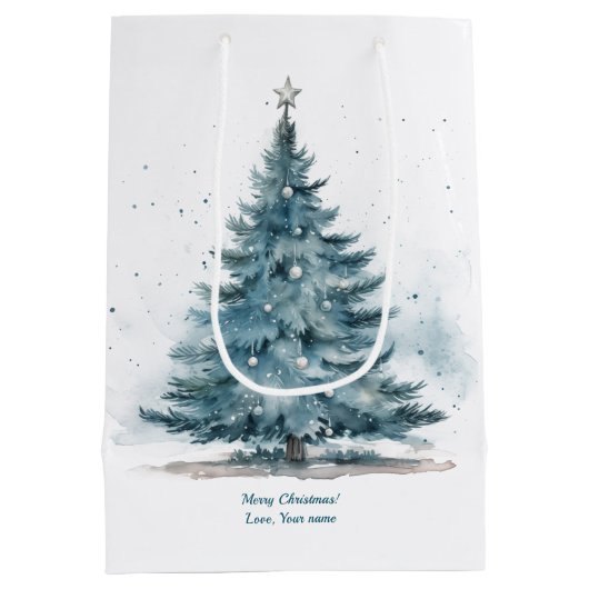 Elegant Blauw en zilver Winter Wonderland Medium Cadeauzakje (Achterkant)