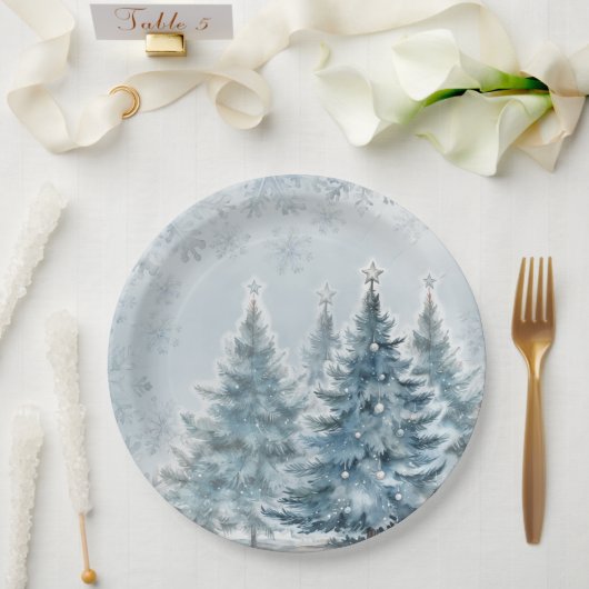 Elegant Blauw en zilver Winter Wonderland Papieren Bordje (Huwelijk)
