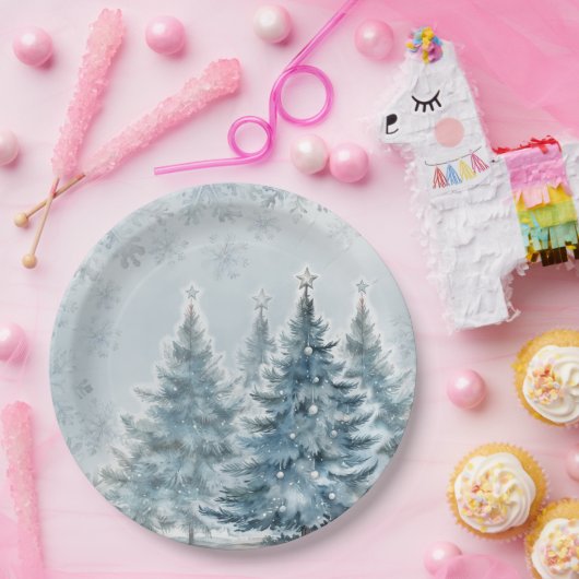 Elegant Blauw en zilver Winter Wonderland Papieren Bordje (Feest)