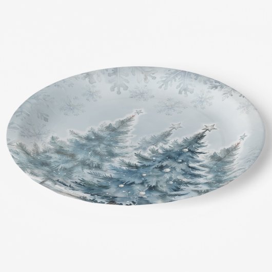 Elegant Blauw en zilver Winter Wonderland Papieren Bordje (Gekanteld)