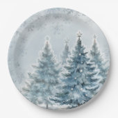Elegant Blauw en zilver Winter Wonderland Papieren Bordje (Voorkant)