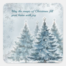 Elegant Blauw en Zilver Winter Wonderland Vierkante Sticker
