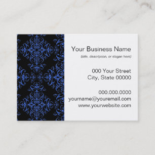 Elegant blauw en zwart bloemmotief in damaststijl visitekaartje