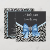 Elegant blauw en zwart Damask Prince Baby shower Kaart (Voorkant / Achterkant)