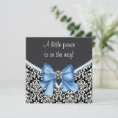 Elegant blauw en zwart Damask Prince Baby shower Kaart (Staand voorkant)