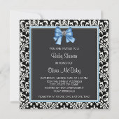 Elegant blauw en zwart Damask Prince Baby shower Kaart (Achterkant)