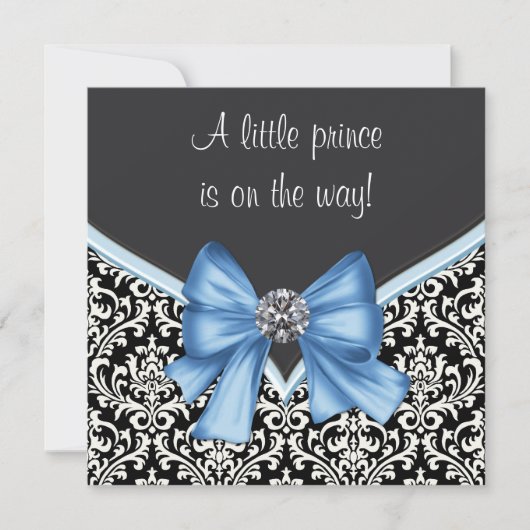 Elegant blauw en zwart Damask Prince Baby shower Kaart (Voorkant)