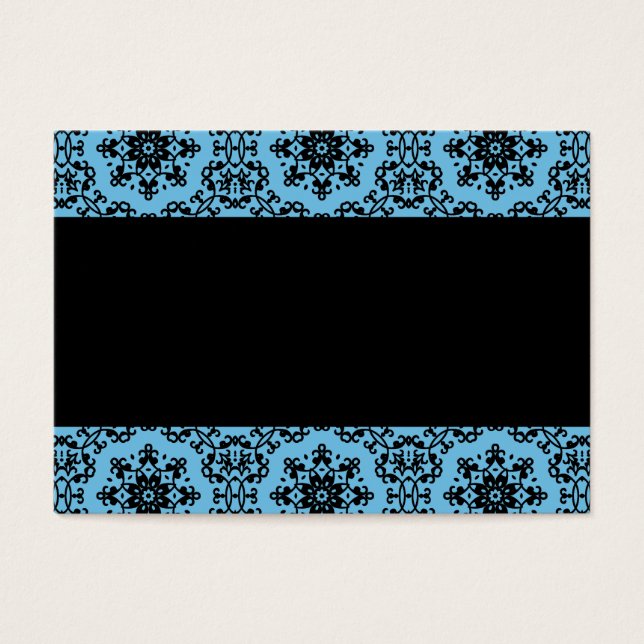 Elegant blauw en zwart damast blanco visitekaartje (Voorkant)