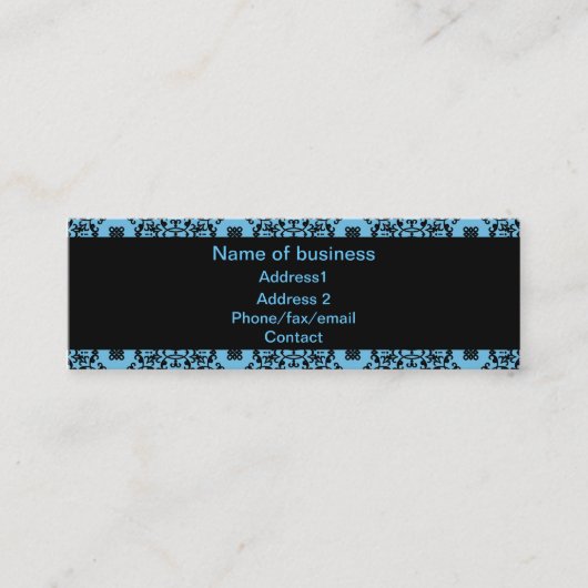 Elegant blauw en zwart damast mini visitekaartje (Voorkant)