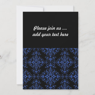 Elegant Blauw en Zwart Damast Stijl Patroon Kaart