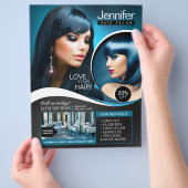 Elegant Blauw en Zwart Haar Salon Flyer (Hand)