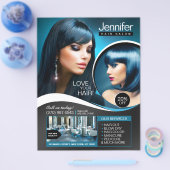 Elegant Blauw en Zwart Haar Salon Flyer (Enkel)
