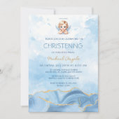 Elegant Blauw Engel Jongen Doop Doop Kaart (Voorkant)