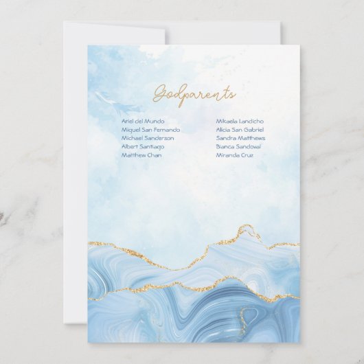 Elegant Blauw Engel Jongen Doop Doop Kaart (Achterkant)