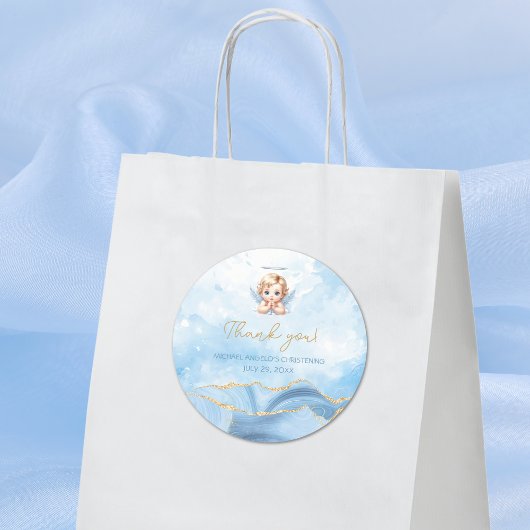 Elegant Blauw Engel Jongen Doop Doop Ronde Sticker