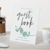 Elegant Blauw Eucalyptus Gastenboek Bruiloft Reclamebord Met Voetstuk (Insitu)