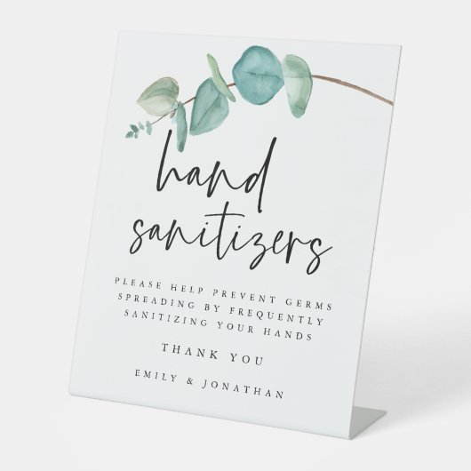 Elegant Blauw Eucalyptus Hand Sanitizer Station Reclamebord Met Voetstuk (Voorkant)