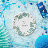 Elegant Blauw Eucalyptus Namen Datum Bruiloft Papieren Bordje (Feest)