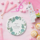 Elegant Blauw Eucalyptus Namen Datum Bruiloft Papieren Bordje (Feest)