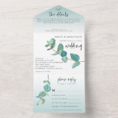 Elegant Blauw Eucalyptus Tak Script Bruiloft All In One Uitnodiging (Binnen)