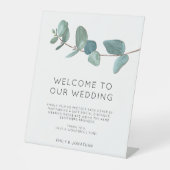 Elegant Blauw Eucalyptus Welkom COVID veiligheidsp Reclamebord Met Voetstuk (Voorkant)