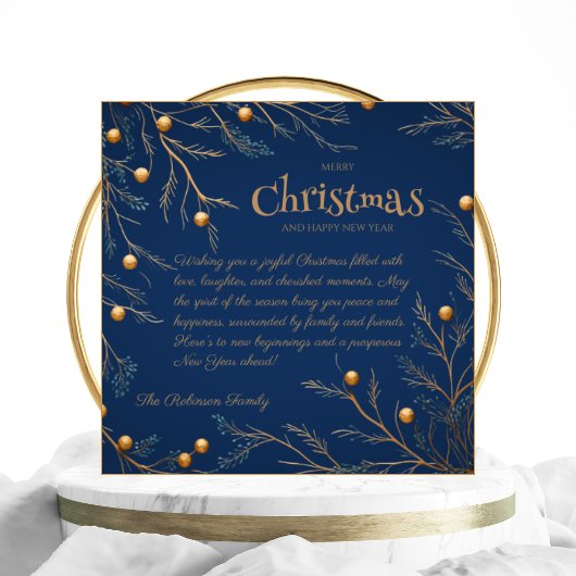Elegant Blauw Familie Monogram Kerst Kaart