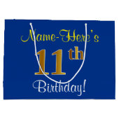 Elegant, blauw, Faux Gold 11th Birthday + naam Groot Cadeauzakje (Achterkant)