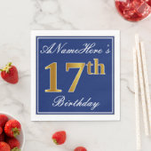 Elegant Blauw, Faux Gold 17e Verjaardag; Aangepast Servet (Insitu)