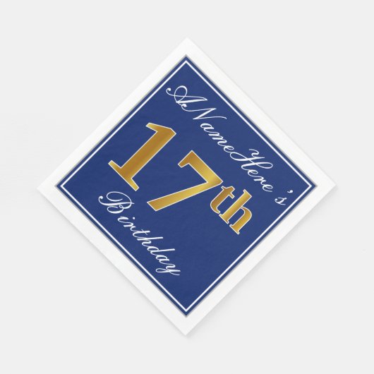 Elegant Blauw, Faux Gold 17e Verjaardag; Aangepast Servet (Hoek)