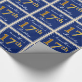 Elegant, blauw, Faux Gold 17th Birthday + naam Cadeaupapier (Hoek)