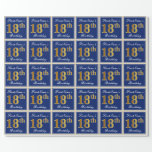 Elegant, blauw, Faux Gold 18th Birthday   naam Cadeaupapier<br><div class="desc">Dit eenvoudige en elegante ontwerp van verpakkingspapier kenmerkt een gepersonaliseerd bericht zoals "FirstName's 18th Birthday" (met de "18th" met een faux/imitatie goudachtige kleur) binnen een blauw-gekleurd vierkant gebied met een eenvoudige rand. De naam is in een elegante wit-gekleurde manuscript-als tekst, en kan worden gepersonaliseerd. Een dergelijk artikel kan misschien gebruikt...</div>