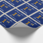 Elegant, blauw, Faux Gold 1st Birthday; aangepaste Cadeaupapier (Hoek)