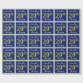 Elegant, blauw, Faux Gold 20th Birthday + naam Cadeaupapier (Vlak)