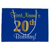 Elegant, blauw, Faux Gold 20th Birthday + naam Large Cadeautasje (Achterkant)