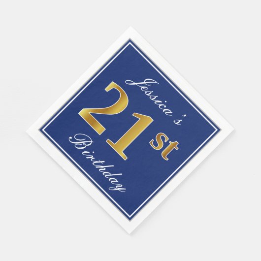 Elegant Blauw, Faux Gold 21st Verjaardag; Aangepas Servet (Hoek)