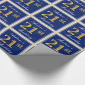 Elegant, Blauw, Faux Gold 21ste verjaardag + Naam Cadeaupapier (Hoek)