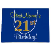 Elegant, Blauw, Faux Gold 21ste verjaardag + Naam Groot Cadeauzakje (Voorkant)