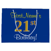 Elegant, Blauw, Faux Gold 21ste verjaardag + Naam Groot Cadeauzakje (Achterkant)