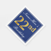 Elegant Blauw, Faux Gold 22e Verjaardag; Aangepast Servet (Hoek)