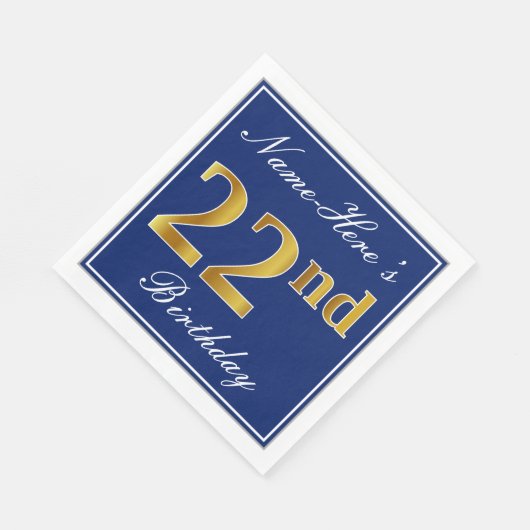 Elegant Blauw, Faux Gold 22e Verjaardag; Aangepast Servet (Hoek)