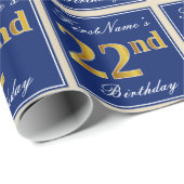 Elegant, blauw, Faux Gold 22e verjaardag + naam Cadeaupapier (Rol Hoek)
