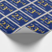 Elegant, blauw, Faux Gold 23rd Birthday + naam Cadeaupapier (Hoek)