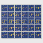 Elegant, blauw, Faux Gold 23rd Birthday + naam Cadeaupapier (Vlak)
