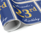 Elegant, blauw, Faux Gold 23rd Birthday + naam Cadeaupapier (Rol Hoek)