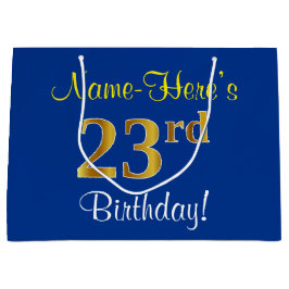 Elegant, blauw, Faux Gold 23rd Birthday + naam Groot Cadeauzakje