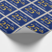 Elegant, blauw, Faux Gold 25th Birthday + naam Cadeaupapier (Hoek)