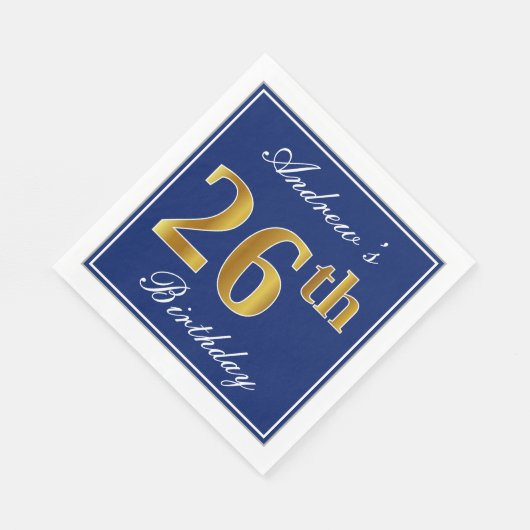 Elegant Blauw, Faux Gold 26e Verjaardag; Aangepast Servet (Hoek)