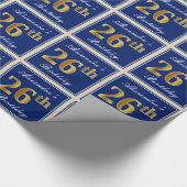 Elegant, blauw, Faux Gold 26th Birthday + naam Cadeaupapier (Hoek)